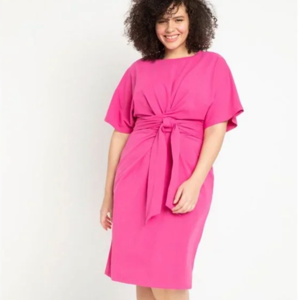 Eloquii Pink Short Sleeve Wrap Midi T-Shirt Dress